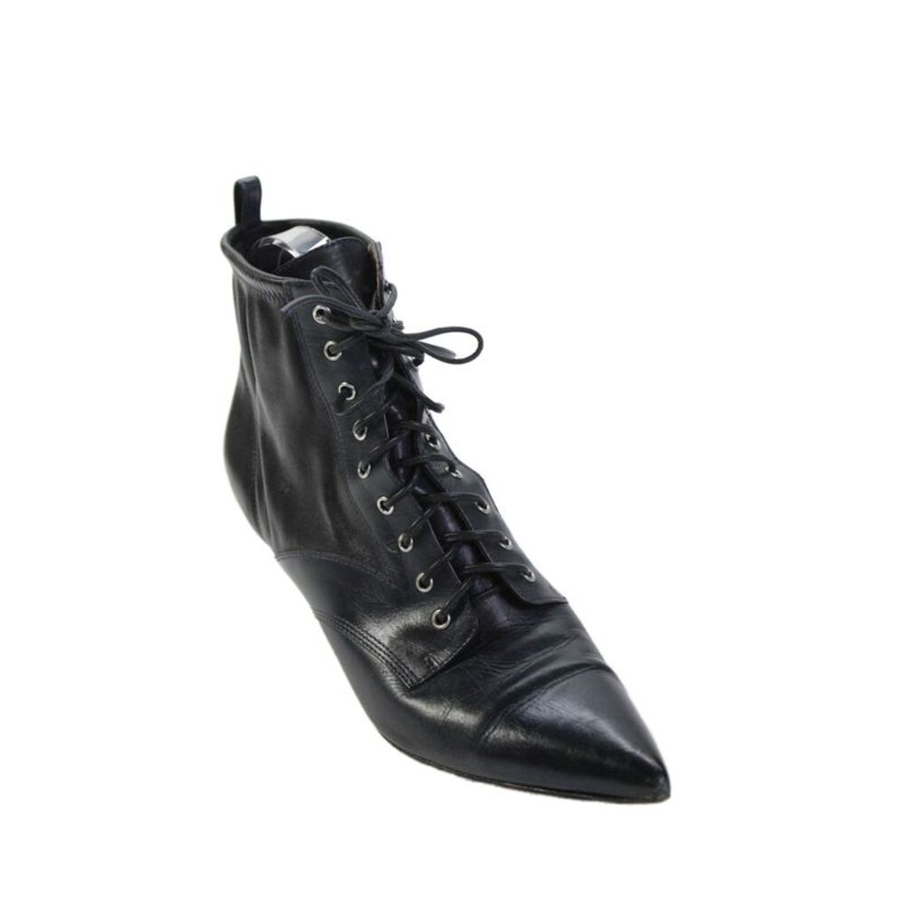 Gianvito Rossi Womens Leather Pointed Toe Lace Up Heeled Boots Black Size EUR 37